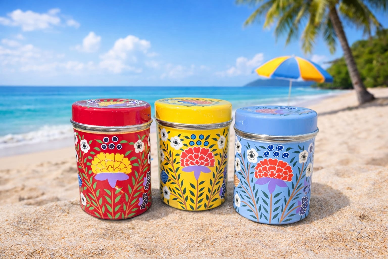 Steel Canister Sets, Canister sets, hand painted canister set, food storage box,stainless steel food storage box,floral kashmiri design